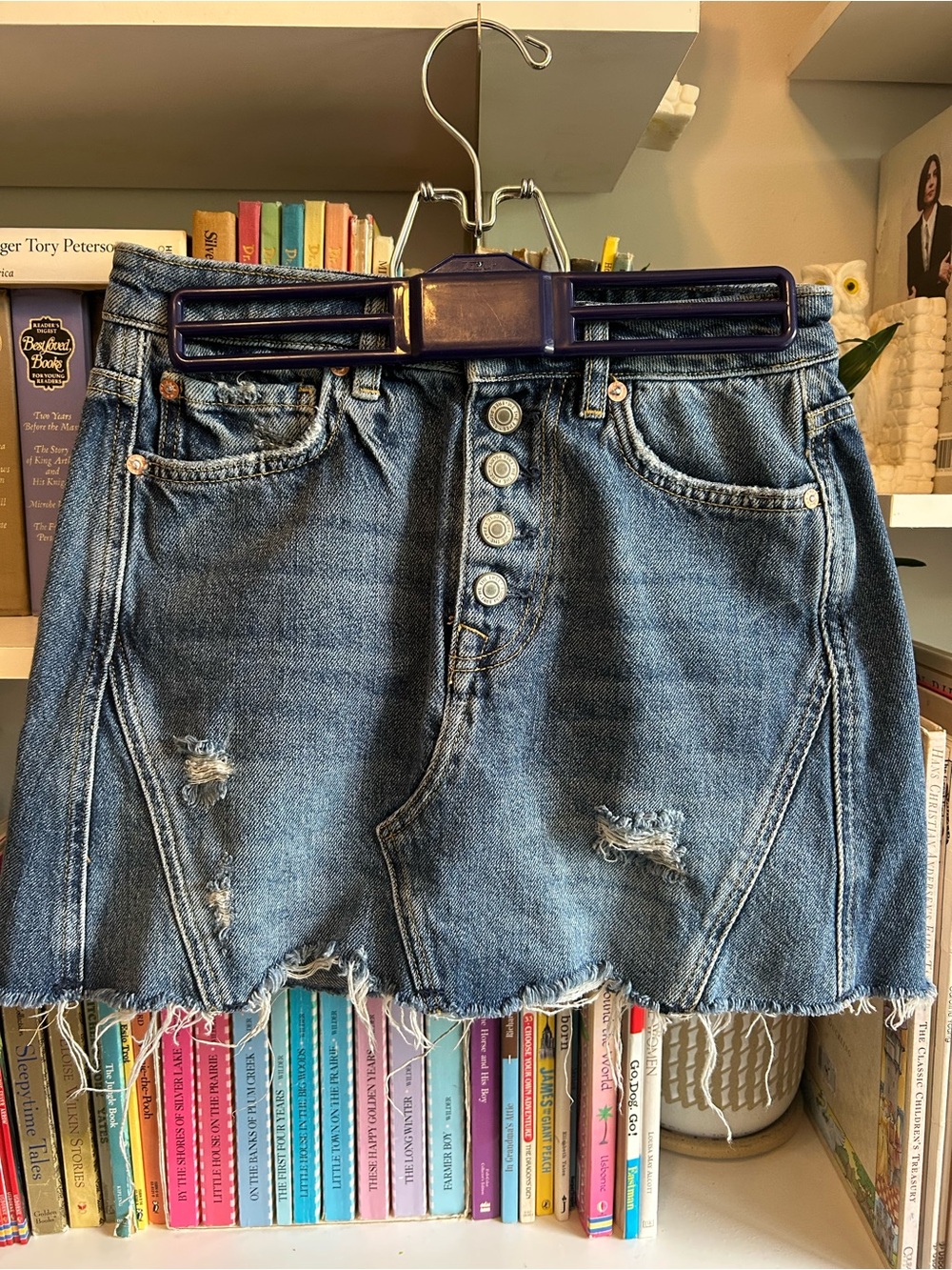 We The Free Distressed Button-Front Denim Mini Skirt - Blue